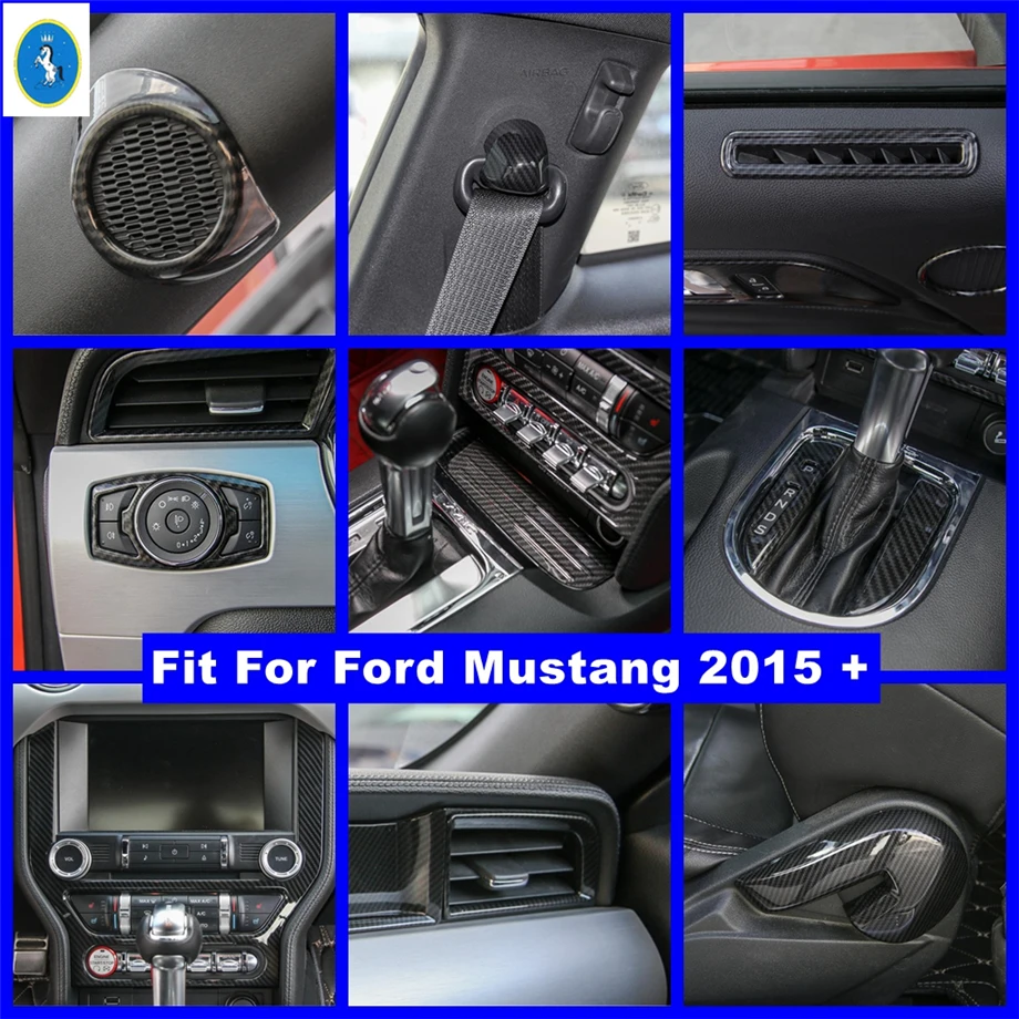 

ABS Carbon Fiber Interior Refit Kit Air AC / Gear Box / Head Lamps Switch / Lift Button Cover Trim For Ford Mustang 2015 - 2021