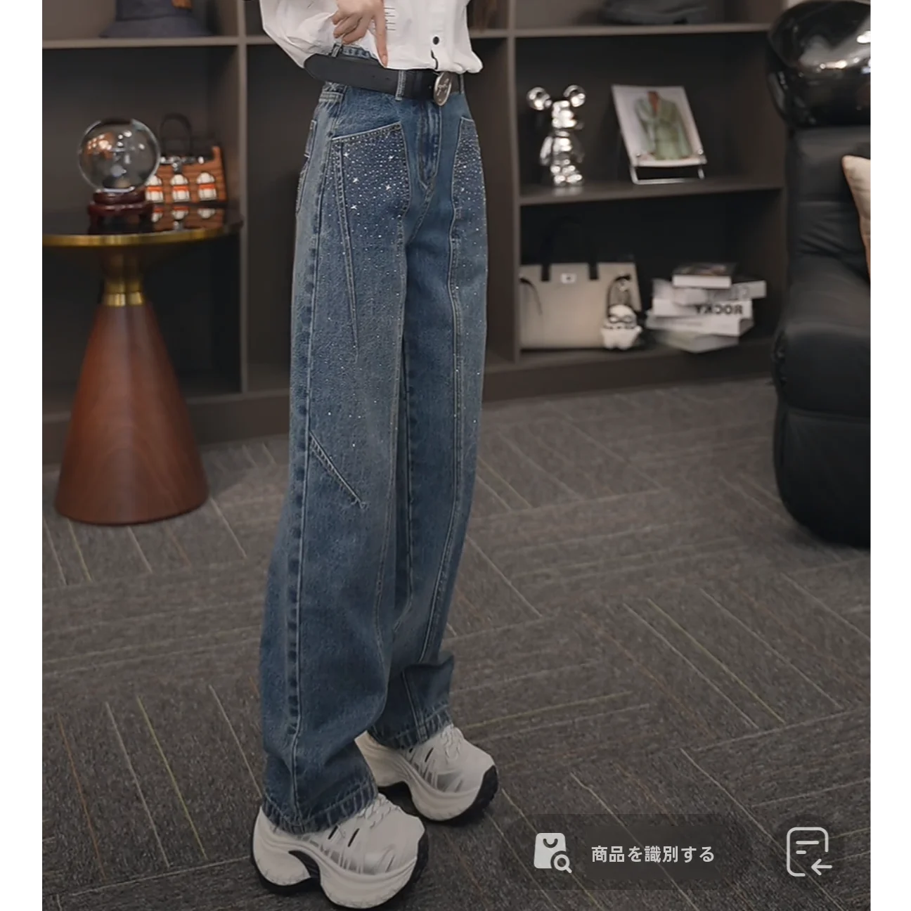 

Джинсы с высокой талией и прямыми штанинами, женские повседневные длинные брюки с блестящим серебряным звездным узором, из смесового хлопка, удобные, для весеннего сезона