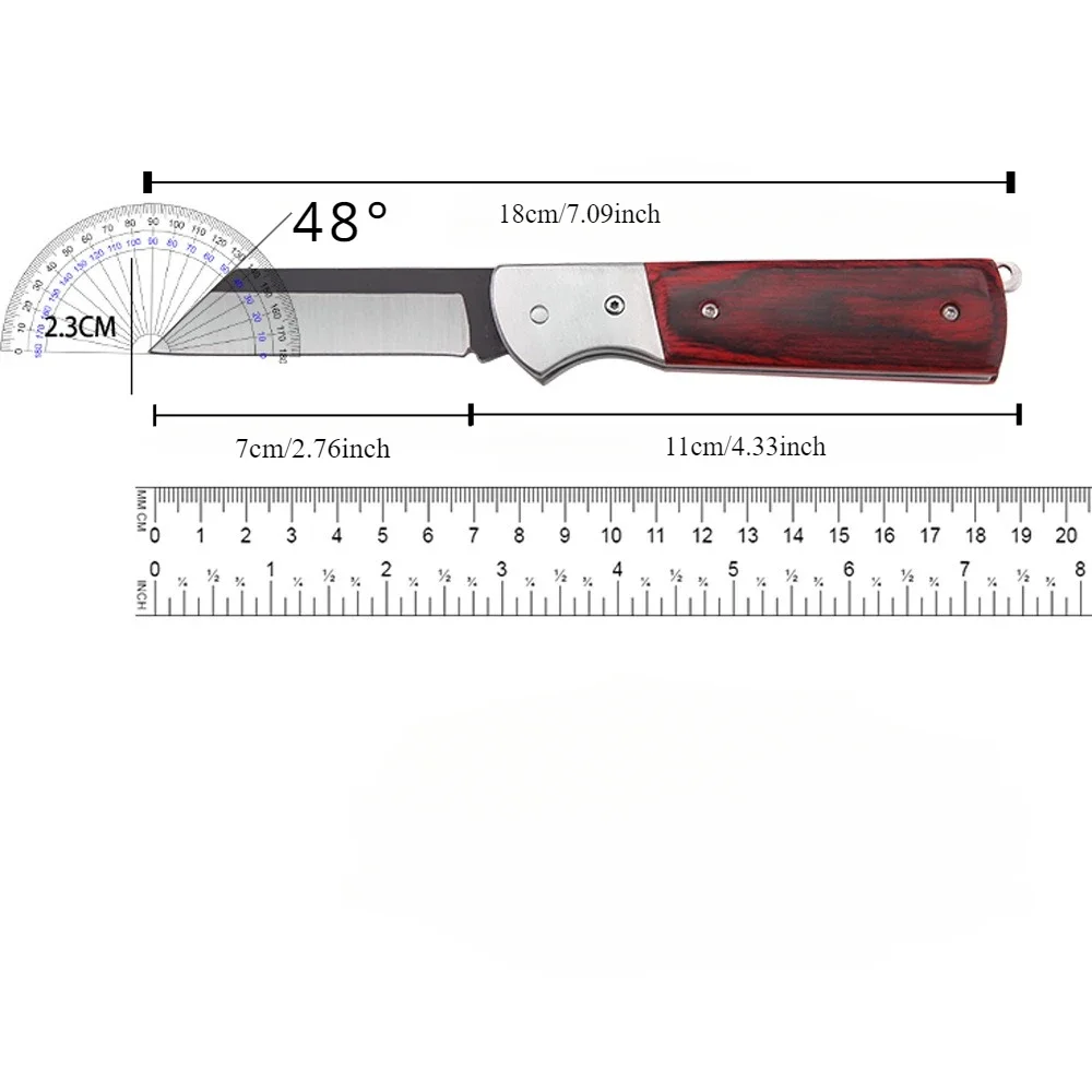 Portable Pocket Folding Knife Stainless Steel Blade Wooden Handle Travel Camping Outdoor Tools