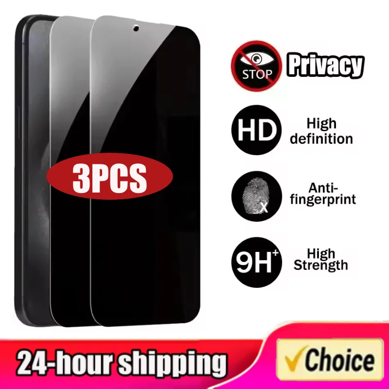 3PCS Anti-Spy Glass for iPhone 15 14 13 12 11 Pro Max Mini X XS XR 7 8 6 Plus Privacy Screen Protector For iPhone 16 17 PM