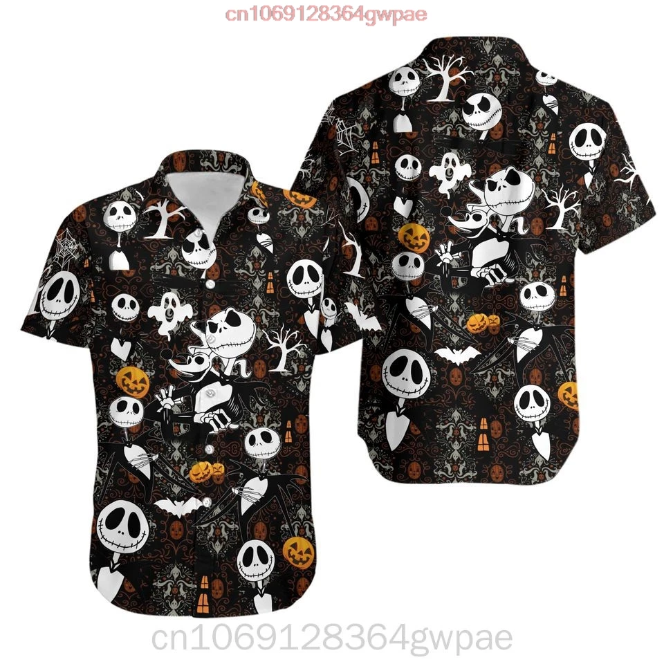 El pesadilla antes de Navidad Jack Skellington Halloween camisas hawaianas hombres mujeres camisa con botones Disney moda playa camisa