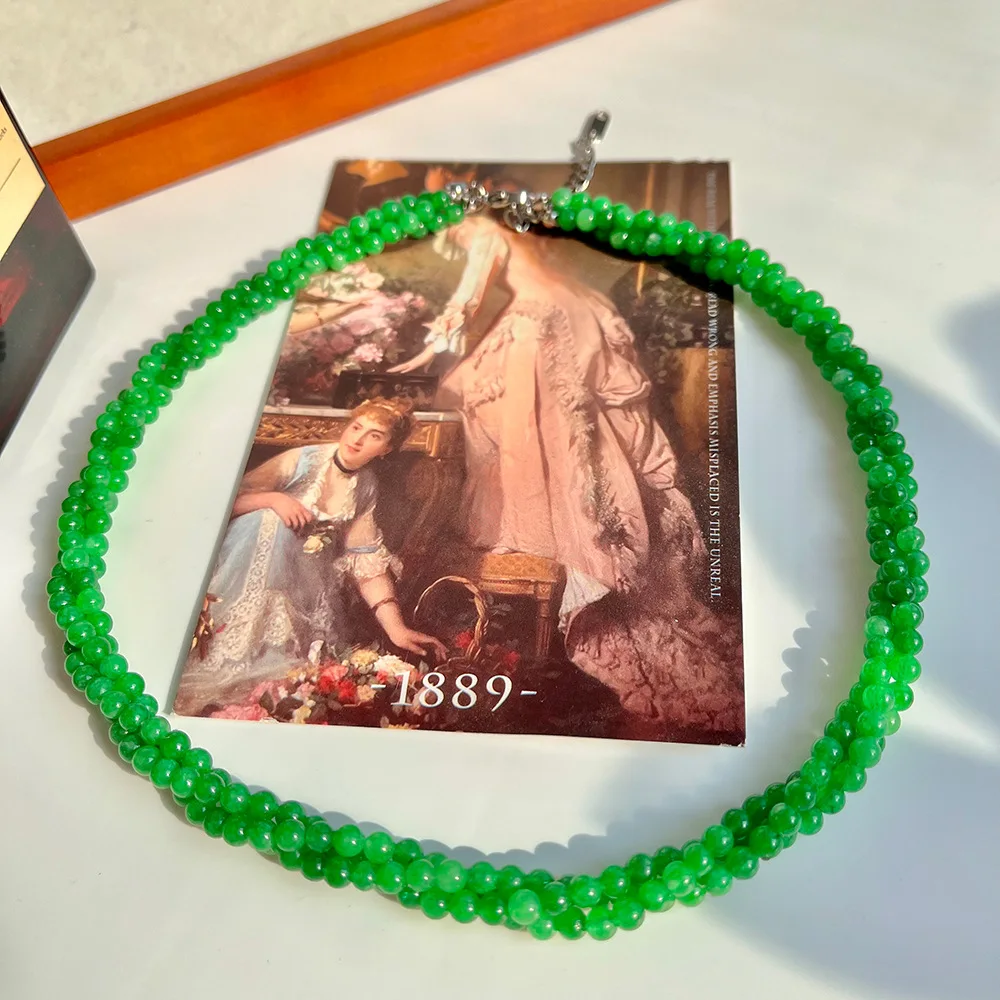 

This 3-layer 6mm Quartz Green Stone Necklace Features A Variety Of Colors For Spring And Summer, Exuding A High-end, Light Luxur