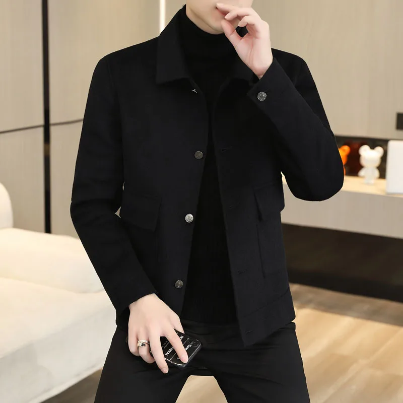 High Quality Autumn and Winter Short Double-sided Fashion Handsome Men\'s 2024 New Hand-stitched Single-breasted Lapel Wool Coat