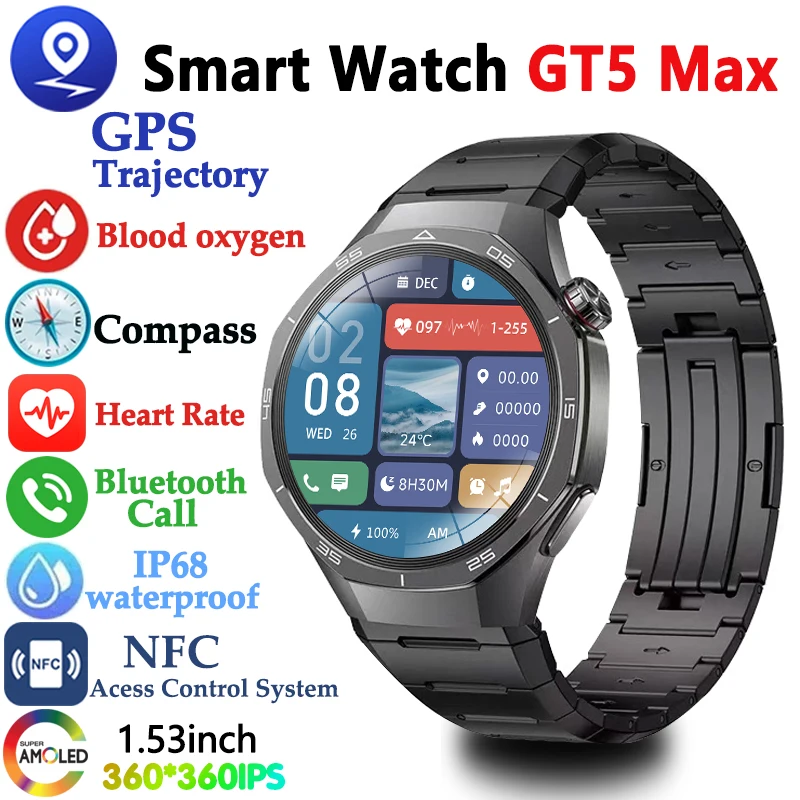 

For HUAWEI GT5 Sports Smart Watch Men Watch 1.53inch AMOLED NFC GPS Trajectory Compass Waterproof Bluetooth Call SmartWatch Man