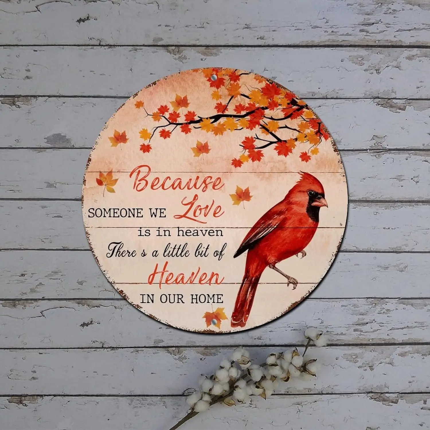 Metal Merry Christmas Sign Because Someone We Love Is in Heaven Cardinalis Round Metal Tin Sign Christmas Decorations Retro Plaq