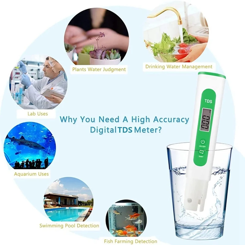 1 PCS Plastic TDS Meter Digital Water Quality Tester, 0-999 Ppm Measuring Range, 1 Ppm Increments, 2% Readout Accuracy