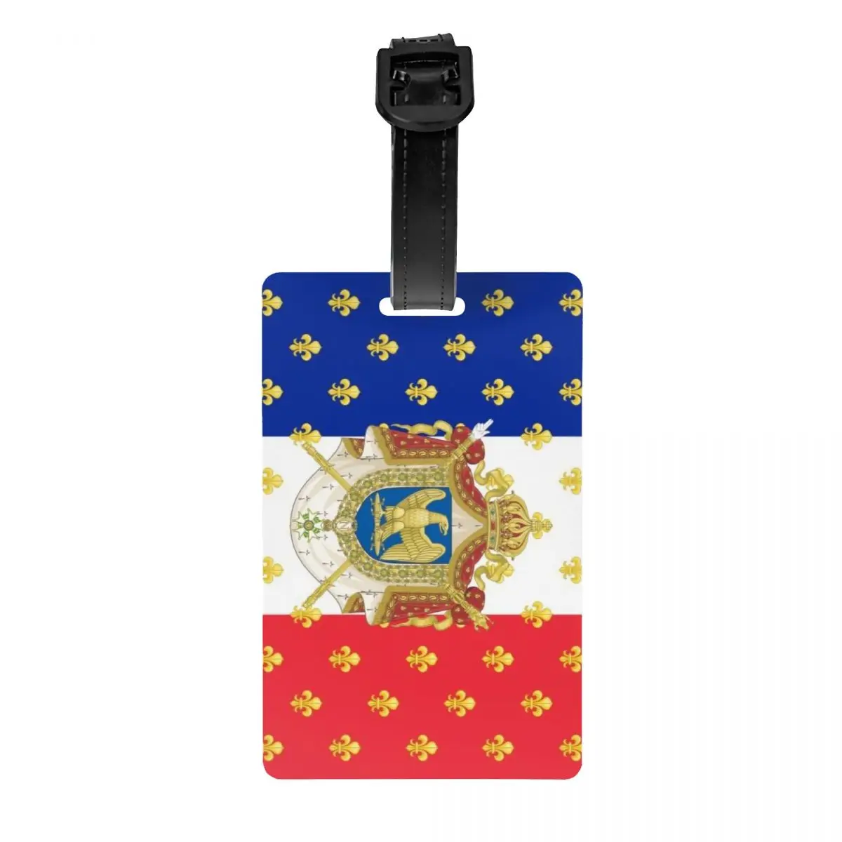 

Custom Royal Standard Napoleon France Flag Luggage Tags for Suitcases French Empire Coat Of Arms Privacy Cover ID Label