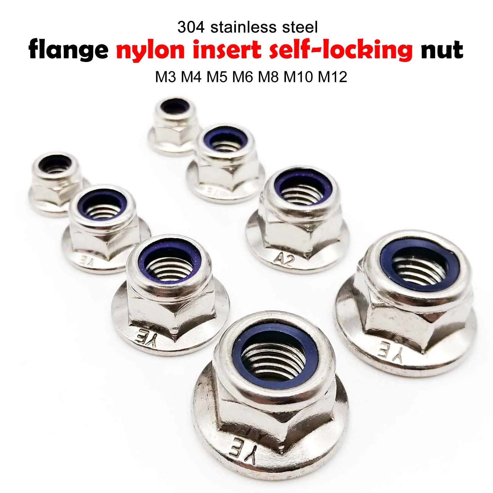 10/50 Uds M3 M4 M5 M6 M8 M10 M12 A2-70 304 acero inoxidable GB6183 brida hexagonal de nailon tuerca de bloqueo autoblocante Nylock