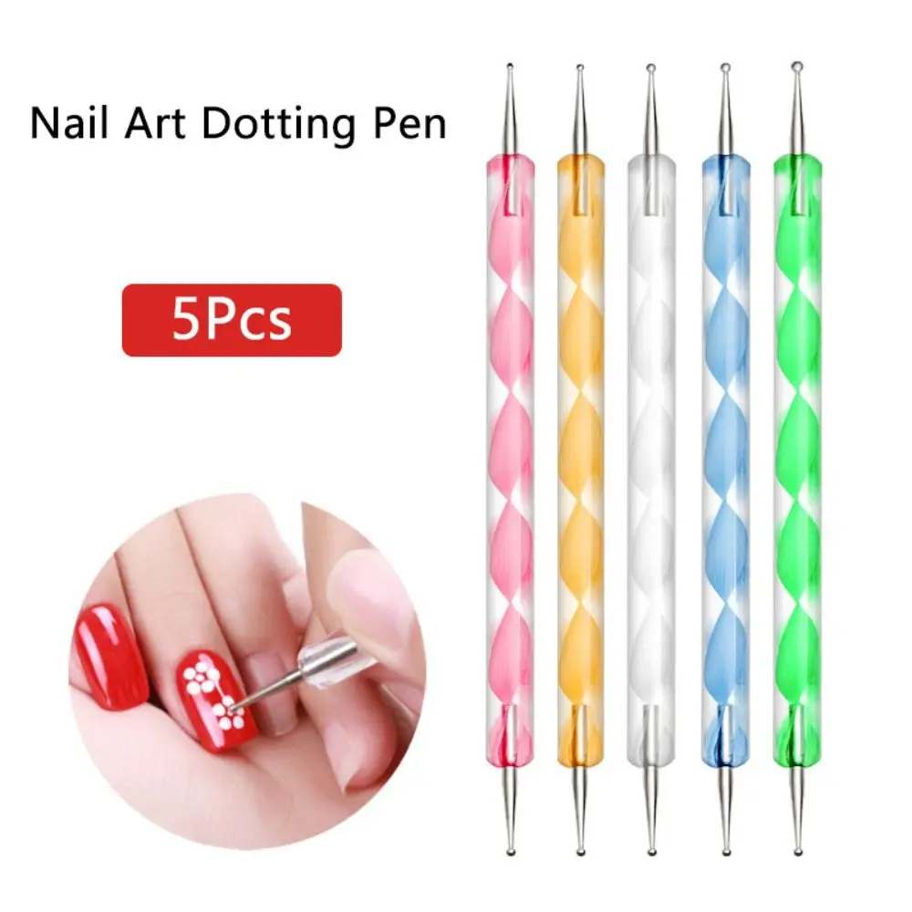 5Pcs 2 Way Nail Art Dotting Pen Crystal Dot Paint Manicure Painting Kit Marbleizing Polish Nail Art Tool Set Girls