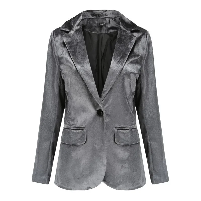 Manteau blazer en velours pour femme coupe ajustée, revers décontracté, manches longues, affaires, travail, bureau, veste de costume de dîner,