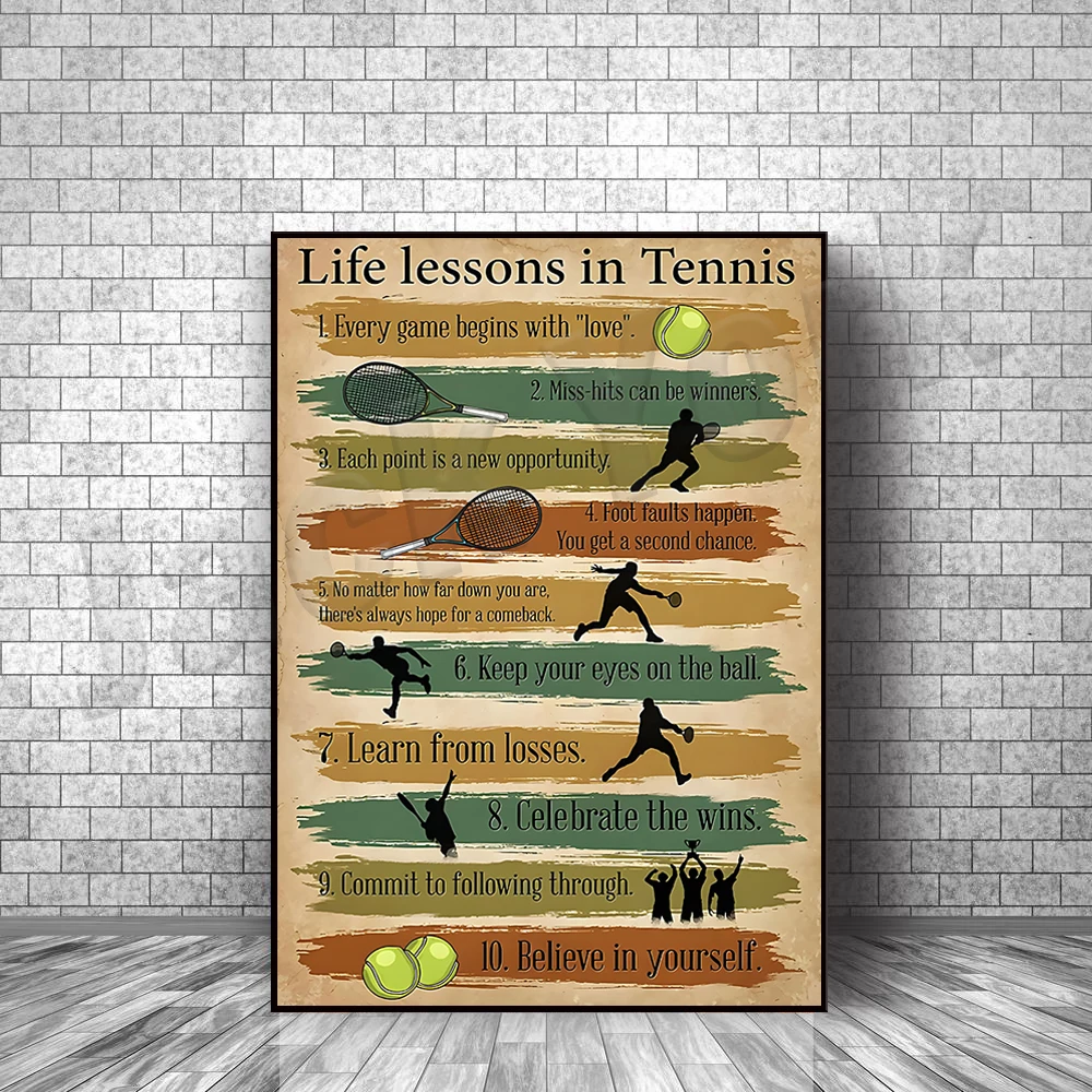 Life Lessons In Tennis Vintage Club Decor 10 Tennis Player Tips Poster Family Room Outdoor Wall Decor