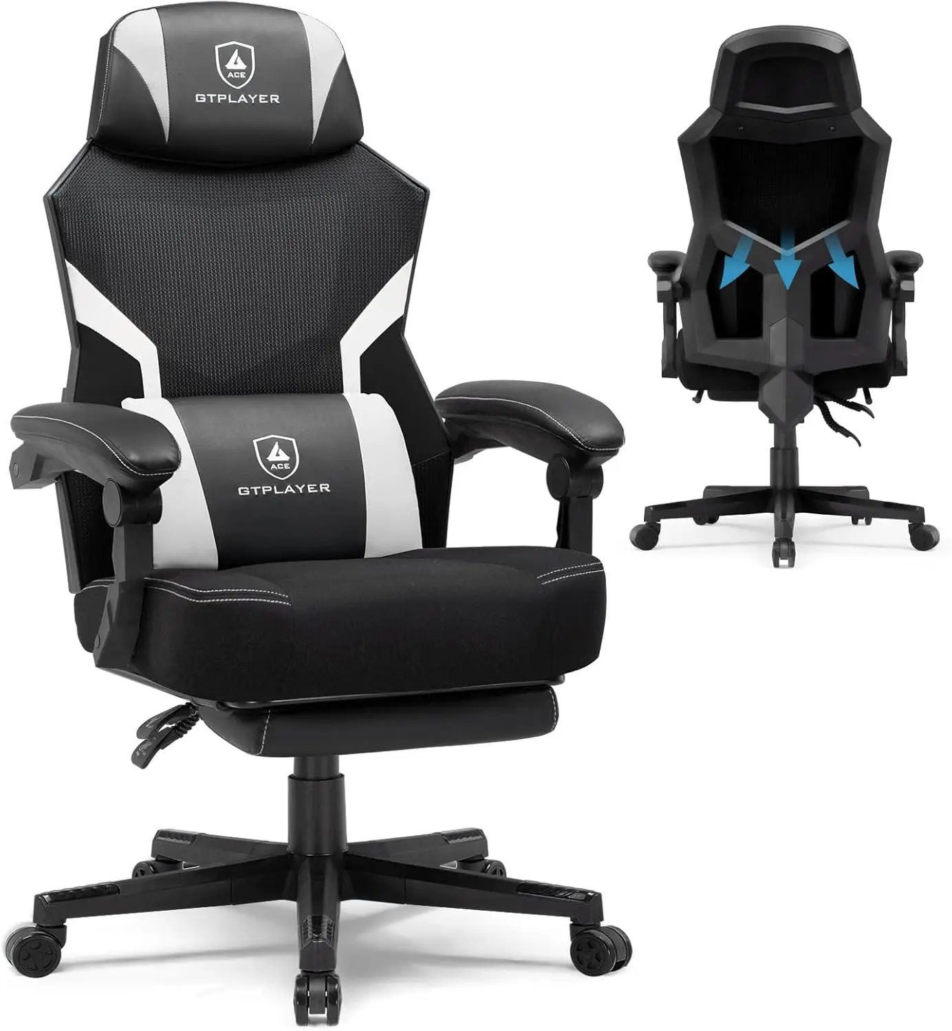 

Mesh Gaming Chair, Ergonomic Game Chair With Footrest For Adults And Kids, Comfortable Fabric Reclining Office Chair For Home