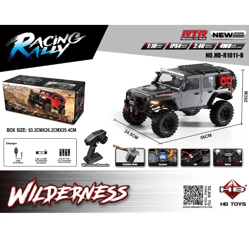 20261: 10 Remote Control Upgrades Wrangler Full Scale Off Road Climbing Vehicle Remote Control Electric Winch Brushless Edition