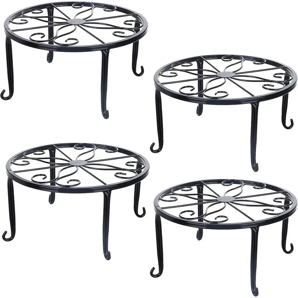 4-Tier Metal Plant Stand, Heavy Duty Iron, Black, 9 Inch, Indoor/Outdoor Garden Patio Use