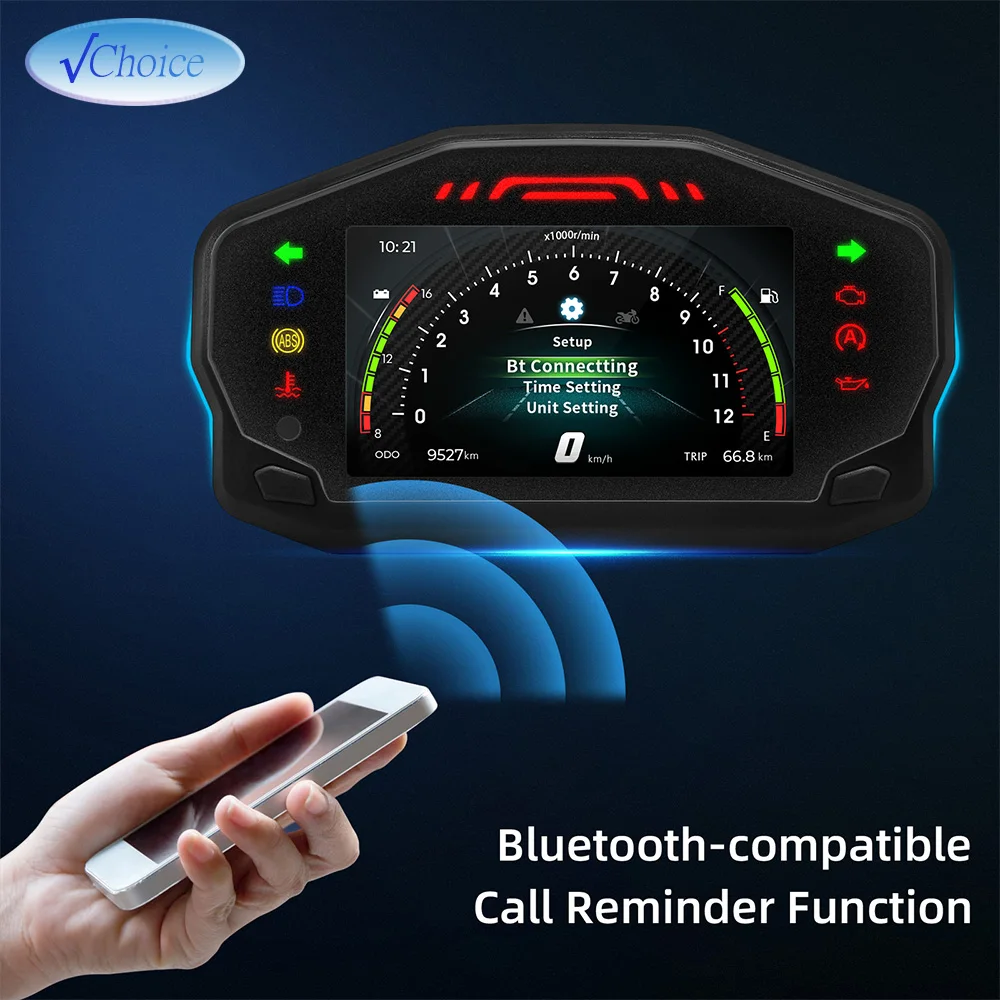 Bluetooth-kompatibel Motorrad Lcd-computer RPM Tachometer Fual Guage 2/4 Zylinder Kraftstoff Ebene Trip Kilometerzähler Display Dashboard