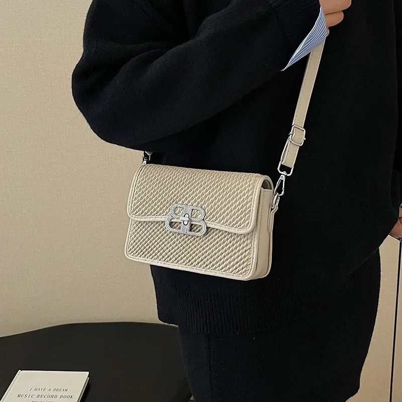 

2025 Crinkle Texture Mini Square Bag - Women's Designer Convertible Shoulder/Crossbody Bag, Versatile Chain Strap