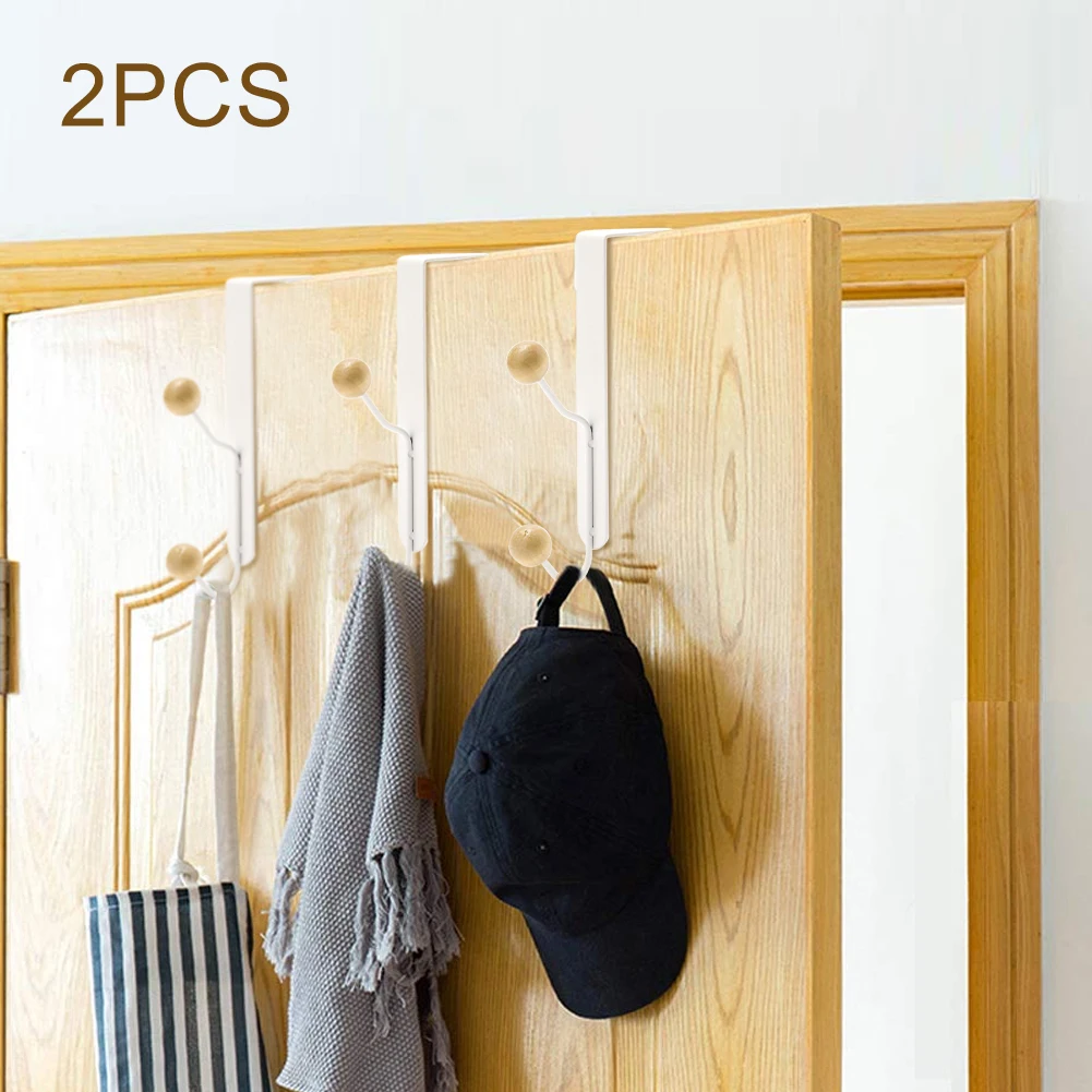 Over The Door Hooks Sturdy Metal Over Door Wooden Hooks Organizer Rack for Hanging Coats Hats Robes Towels