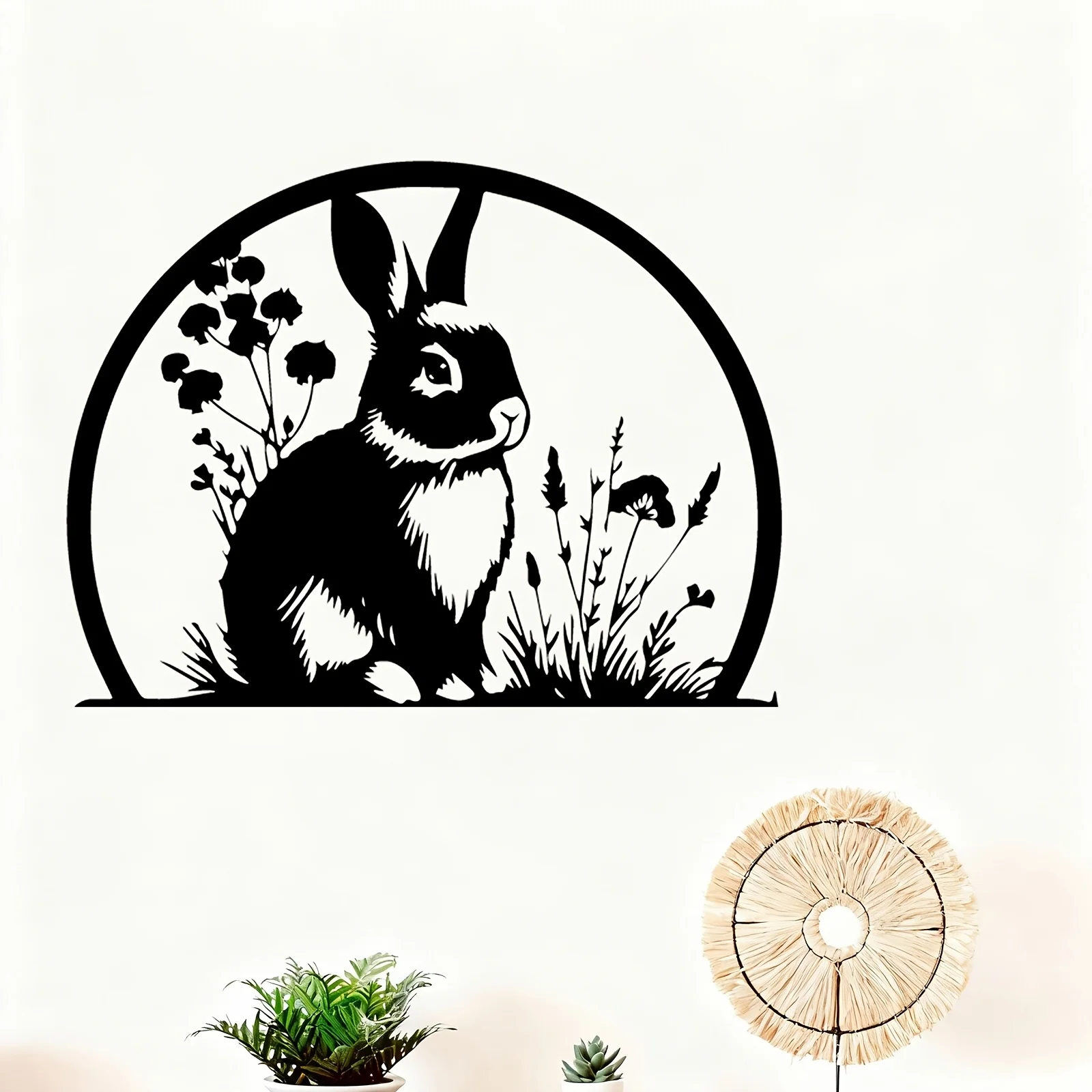 Rabbit Metal Wall Art Iron Sitting Sculpture Garden Patio Fence Hanging Mural Easter Christmas Spring Decor Gift