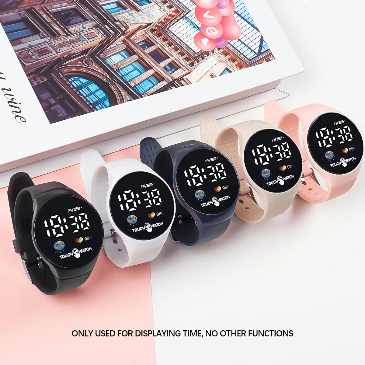 Touch Screen LED Digital Watch - Simple Round Dial Silicone Strap Casual Wristwatch, 5 Colors Optional