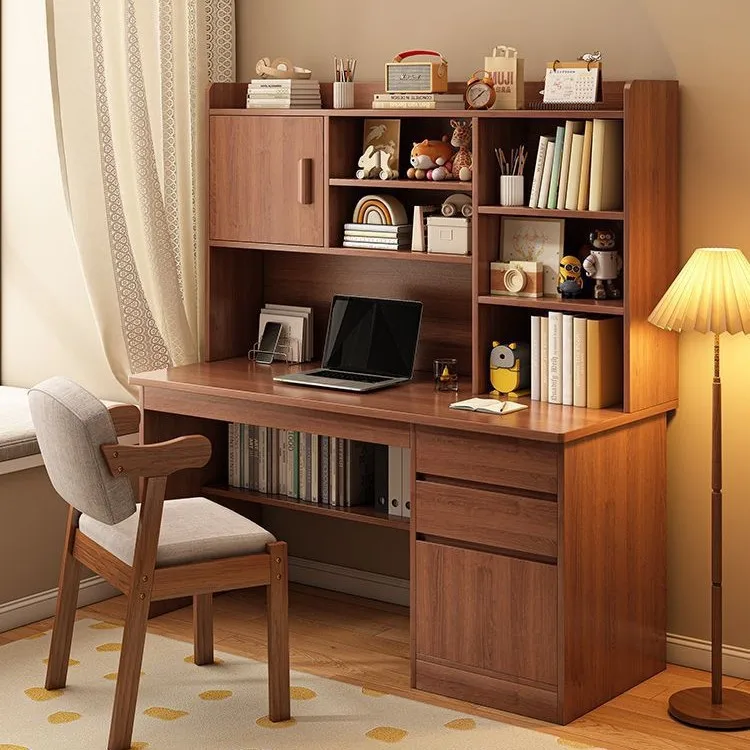 

Solid wood core learning writing desk bedroom bookshelf integrated table bookcase against the wall computer desk