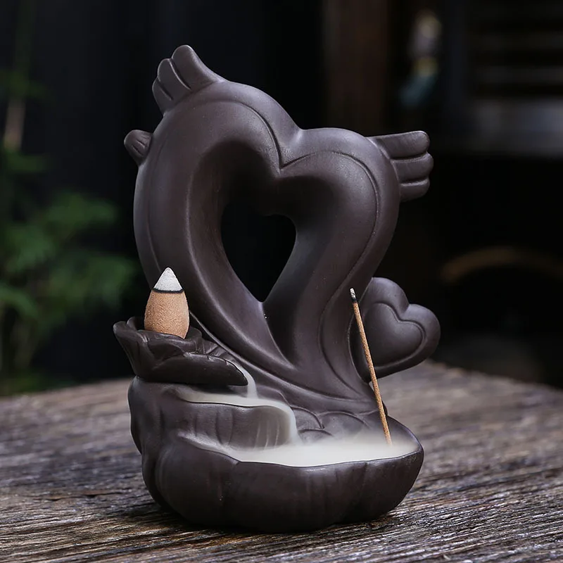 

Фиолетовая глина, курильница с обратным потоком, домашний декор, креативное сердце, ангел, сердце, курильница с обратным потоком, ремесло