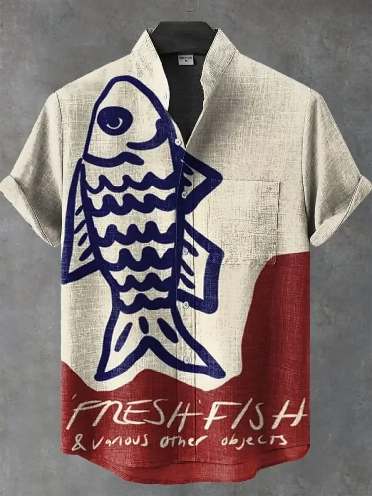 

2025 New Men's Casual, Deep Sea Fish, Comfortable Fabric, Short Sleeve Button-Down Shirt