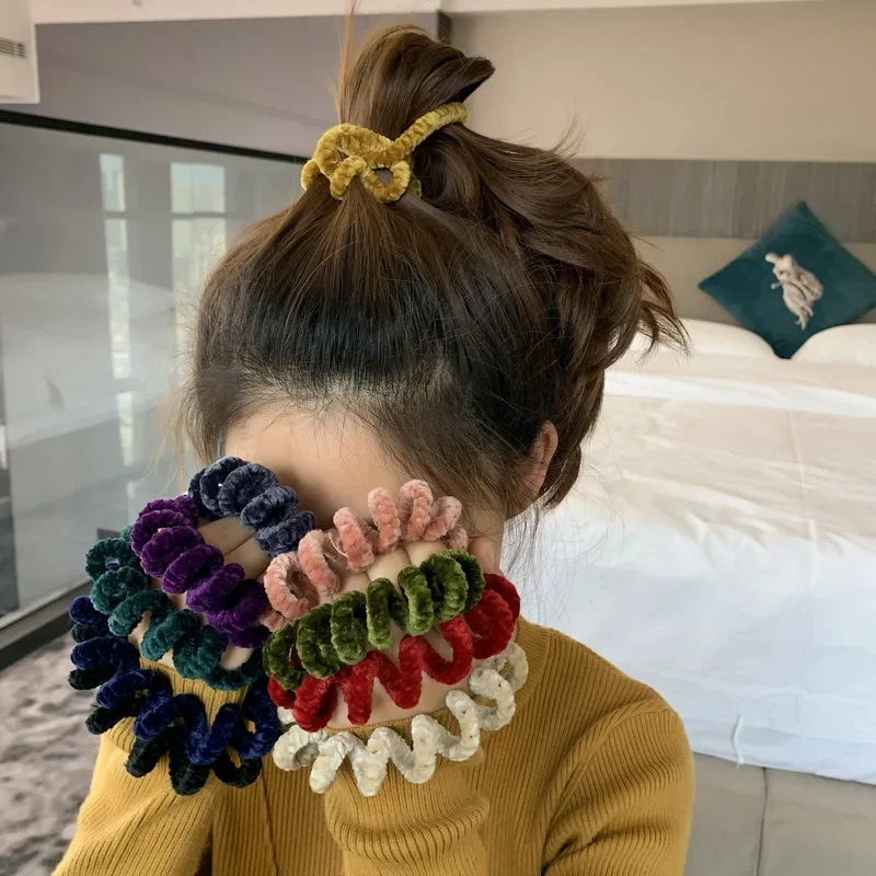 New Winter Korean Furry Chenille Telephone Wire Line Hair Tie Oversize Spiral Shape Rubber Elastic Hair Band Women Accessories