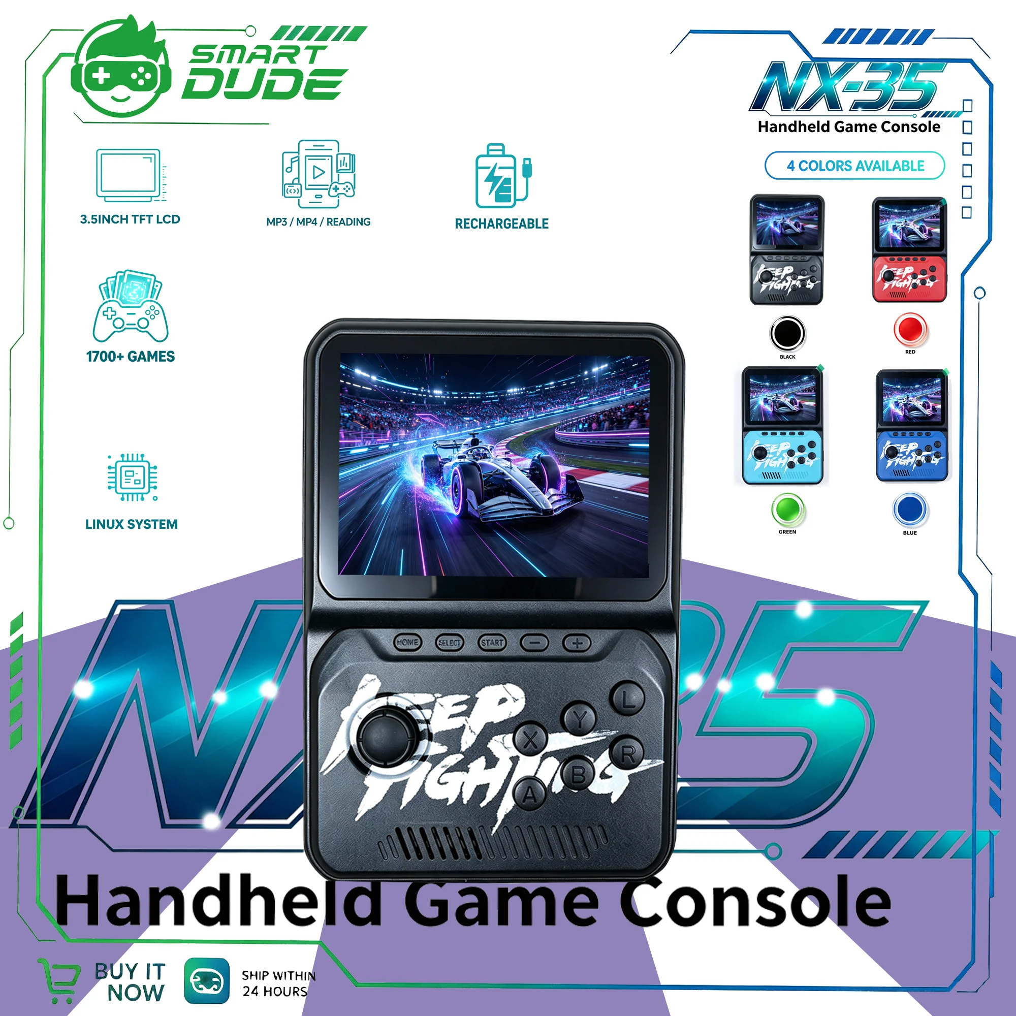 NX-35 Handheld Game Console 3.5inch Mini Retro Gaming Player  1700+ Classic Games Preinstalled Rechargeable Game Consoles