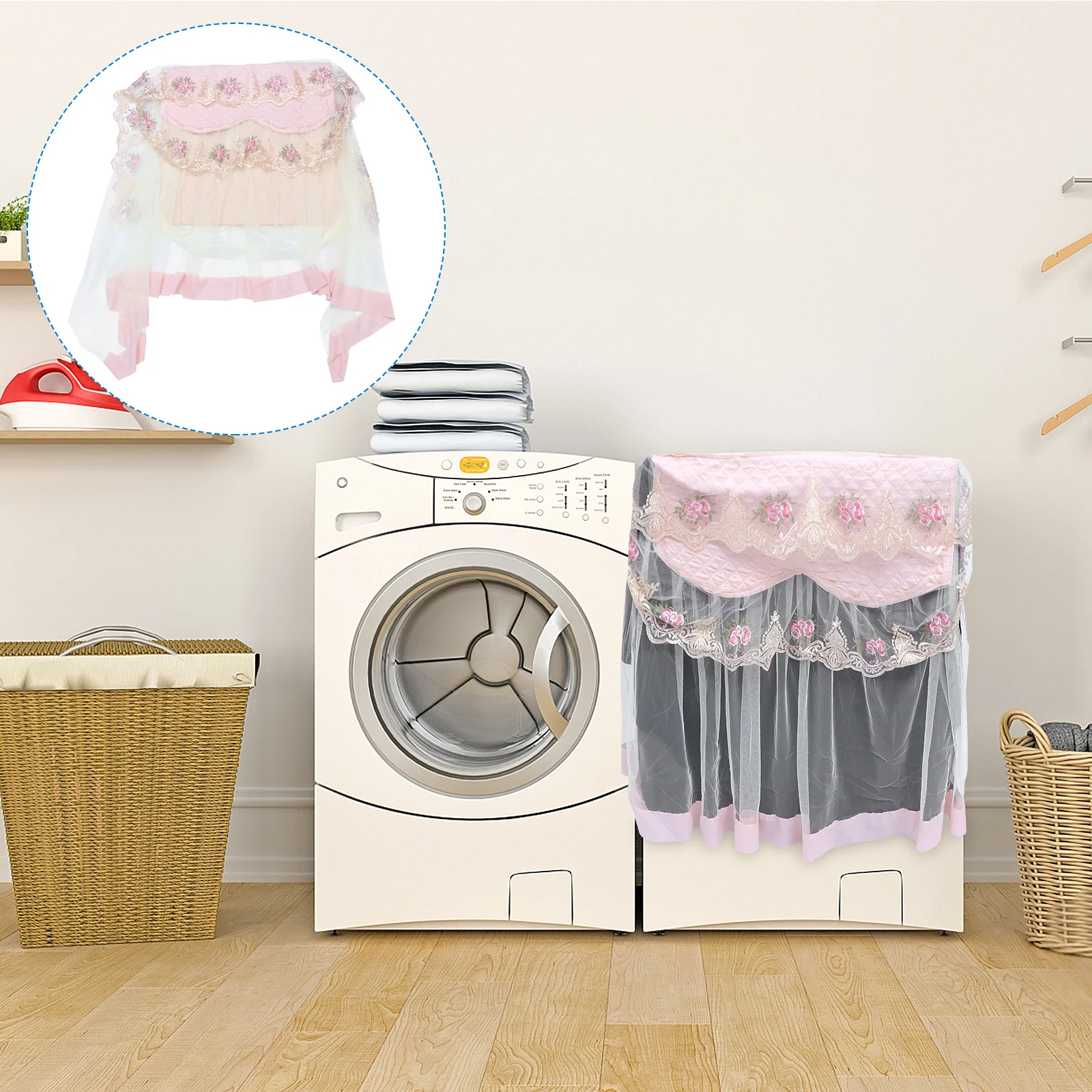 

Waterproof Sunscreen Washing Machine Cover Elegant Lace Pattern Dust-Proof Protective Cover for Washer and Home Interior