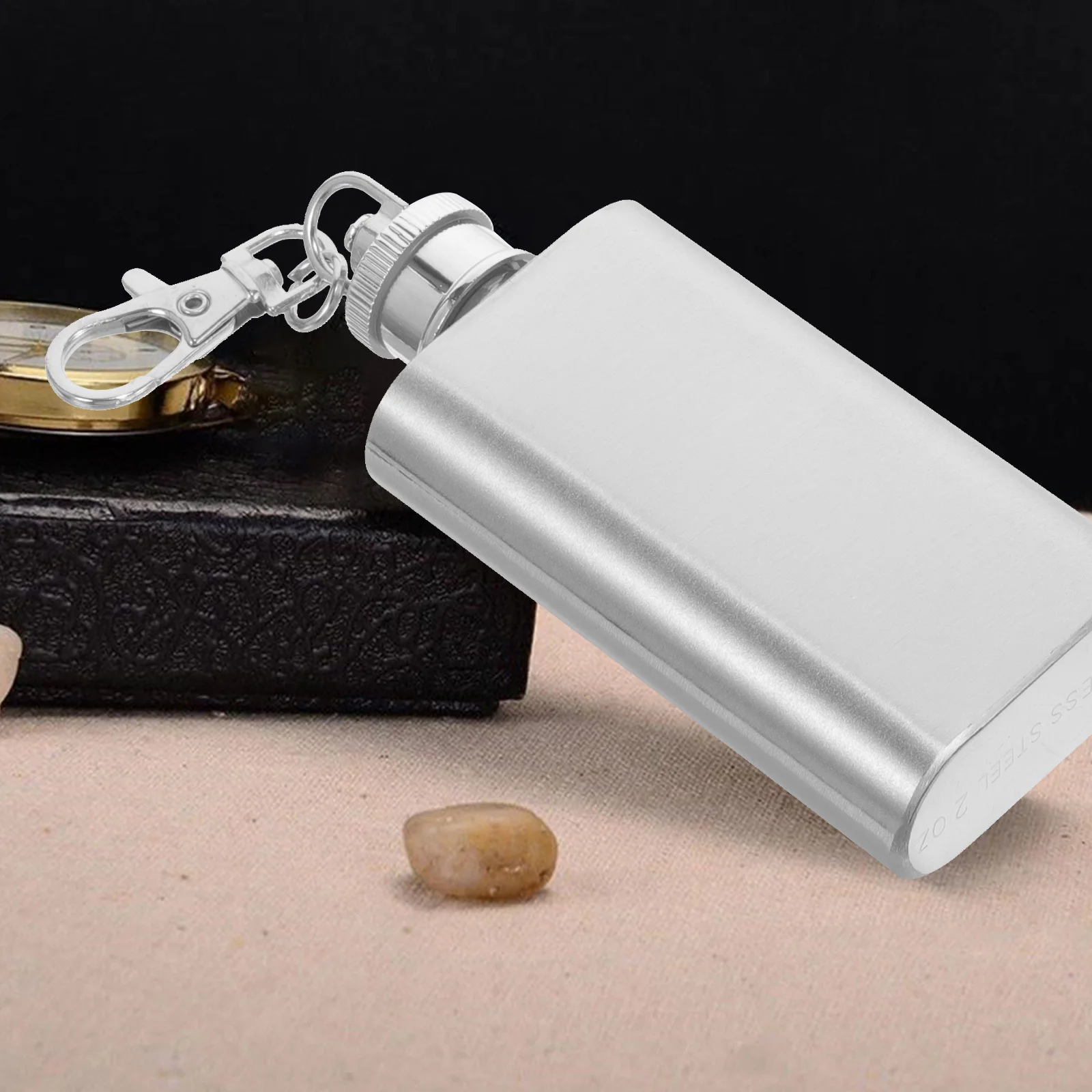 

Stainless Steel Hip Flask 56ml Flat Lid Keychain Leakproof Tiny Square Design Perfect for Pocket Backpack Bags Travel