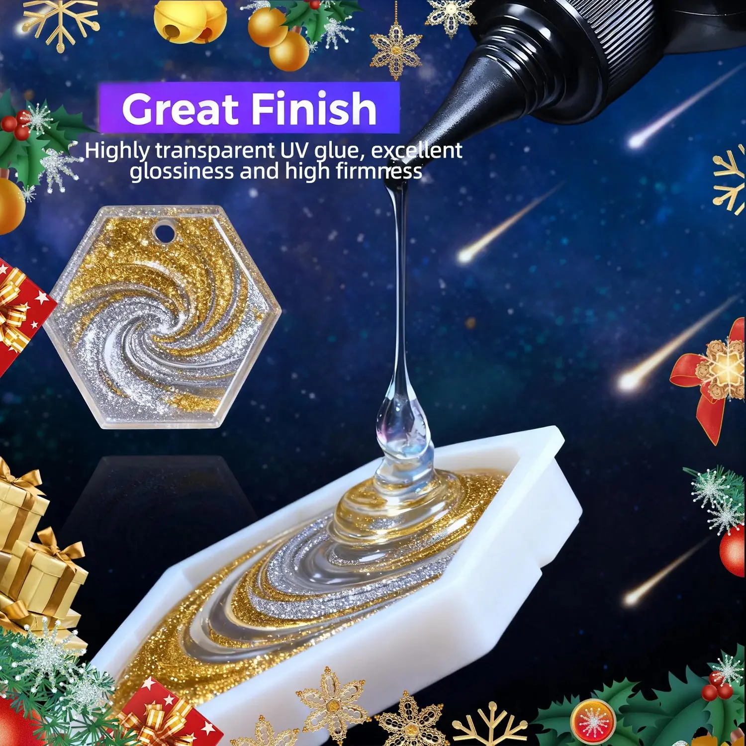 50 ml de pegamento de resina UV W188 para joyería DIY, resina epoxi para lámpara UV, alta transparencia, secado rápido, alta dureza, decoraciones navideñas, modelos DIY.