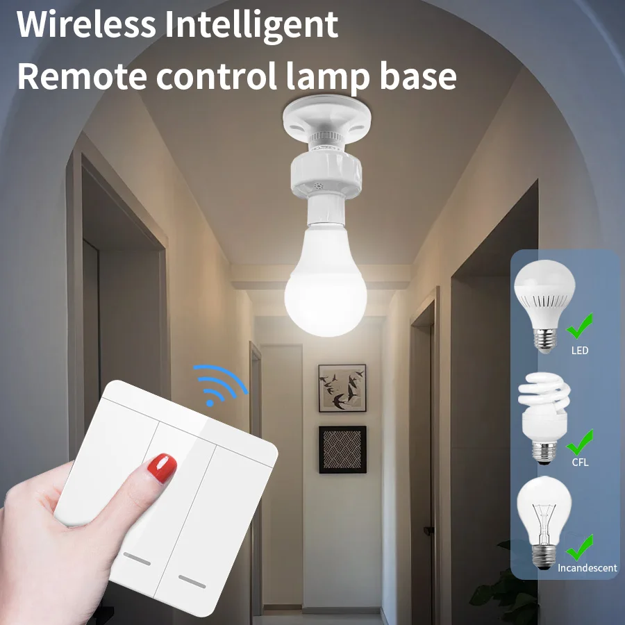 RF433MHz Wireless Lamp Holder E27 Lamp Base Switch AC85-265V Light Switch Kit With 1/2/3 Gang Wall-Mounted Remote Controll Swit