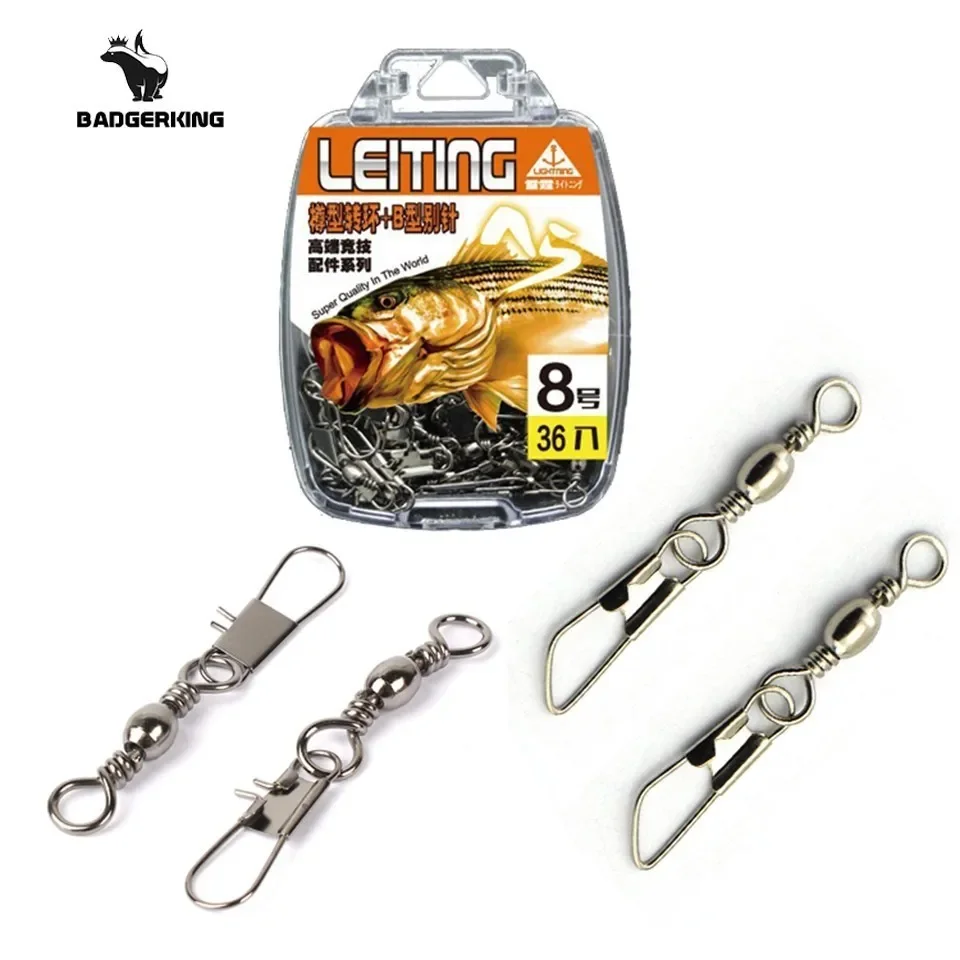 36pcs/lot barrel snap swivel carp fishing accessories  stainless steel tackle set for sea fishing outdoor sport accessory