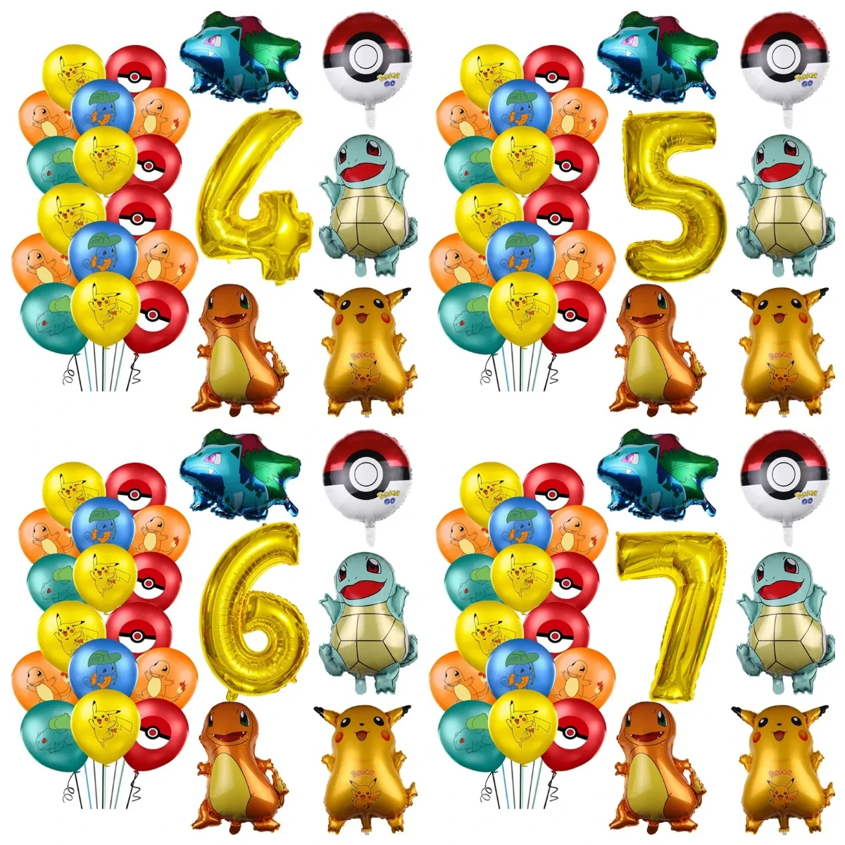 26pcs Pokemon Balloons set Pikachu Pokemon Ball Balloons 32inch Gold Number Balloon 1-9 for Kids 1-9th Birthday Party Decoration
