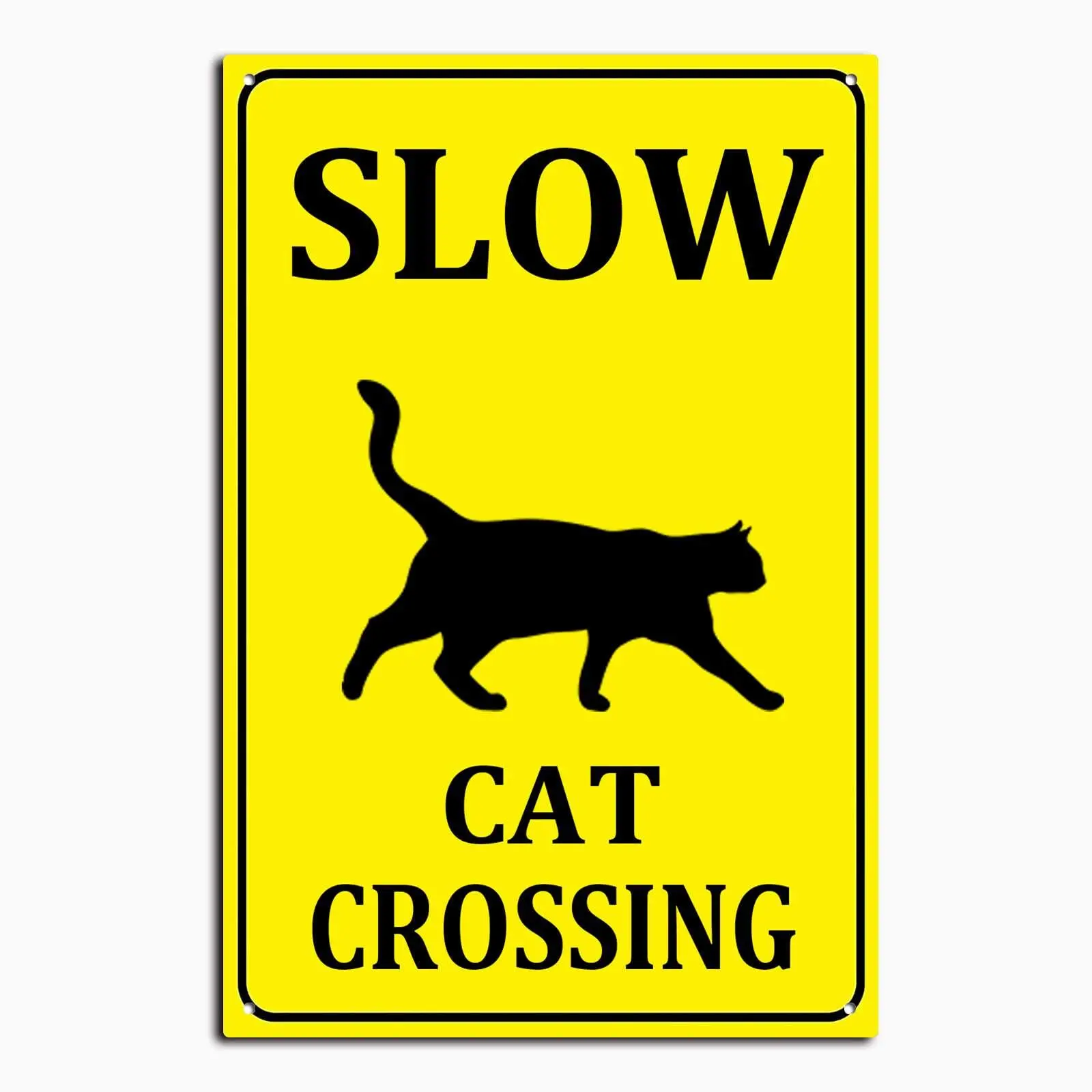 Slow Cat Crossing Sign Aluminum Black on Yellow Wall Decor for Home Cafes Office Store Pubs Club Indoor Outdoor 8X12inch/Tin Sig