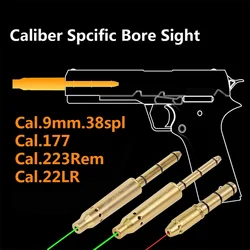 Tactical 9mm .38spl .177 .22LR .223Rem .40S&W .45ACP Cal Pistol Green Red Dot Laser Pointer Bore Sight Cartridge Boresighter