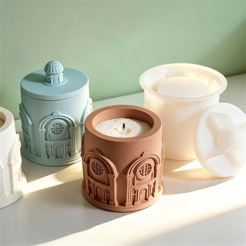 

Building Shape Handmade Candle Cup Storage Jar Home Decoration Silicone Molds Plaster Gypsum Storage Box Mold