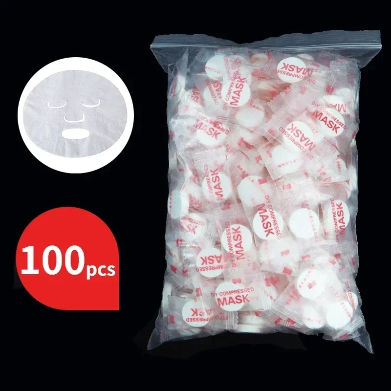 100 Stück komprimierte Einweg-Gesichtsmaske, tragbar, für Reisen, Vlies-Gesichtsmaske, Hautpflege, mit Baumwolle umwickelte Masken, Papier