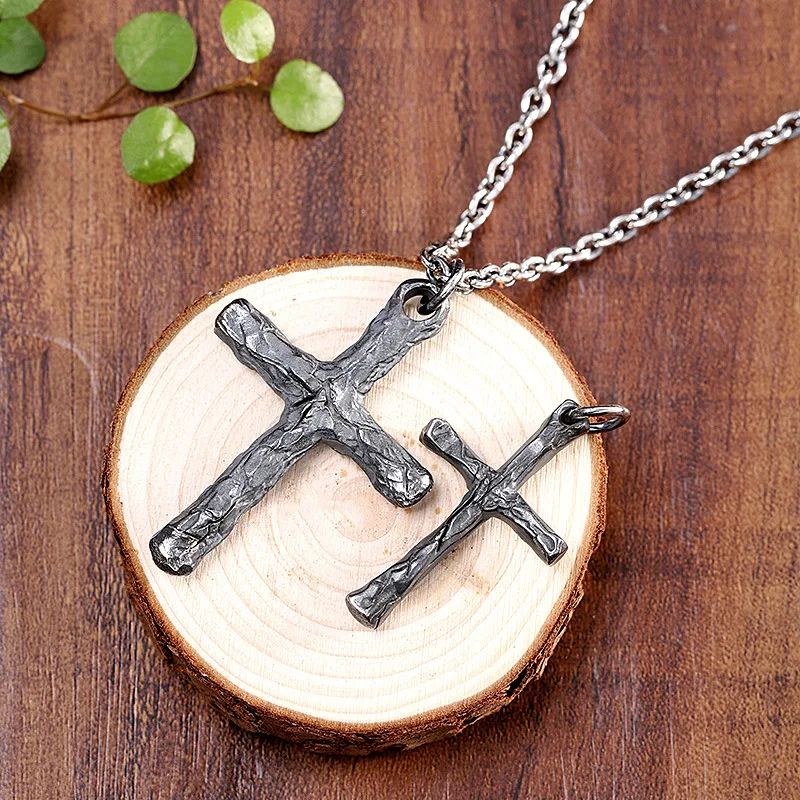 BOCAI New S925 Silver Distressed Personalized Exquisite Cross Shaped Frame Pendant Couple Gift