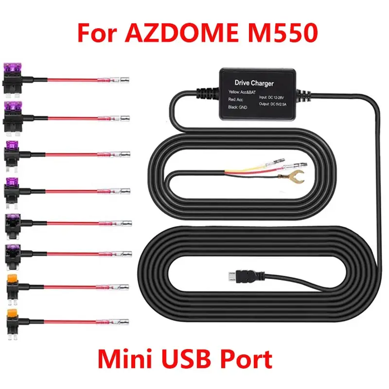 for AZDOME Hardwire Kit Parking Surveillance Cable AZDOME M550 Pro GS63H Dash Cam 24H Parking Monitor Power Line 12V-24V In 5V3A