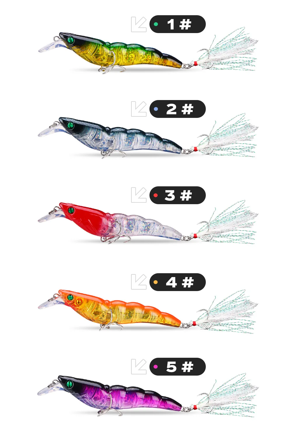 Weihe 1/5 Stück Garnelen-Angelköder Langsam Sinkend mit Blutrillen-Federhaken Pencil Shrimp Mino – Detail 9