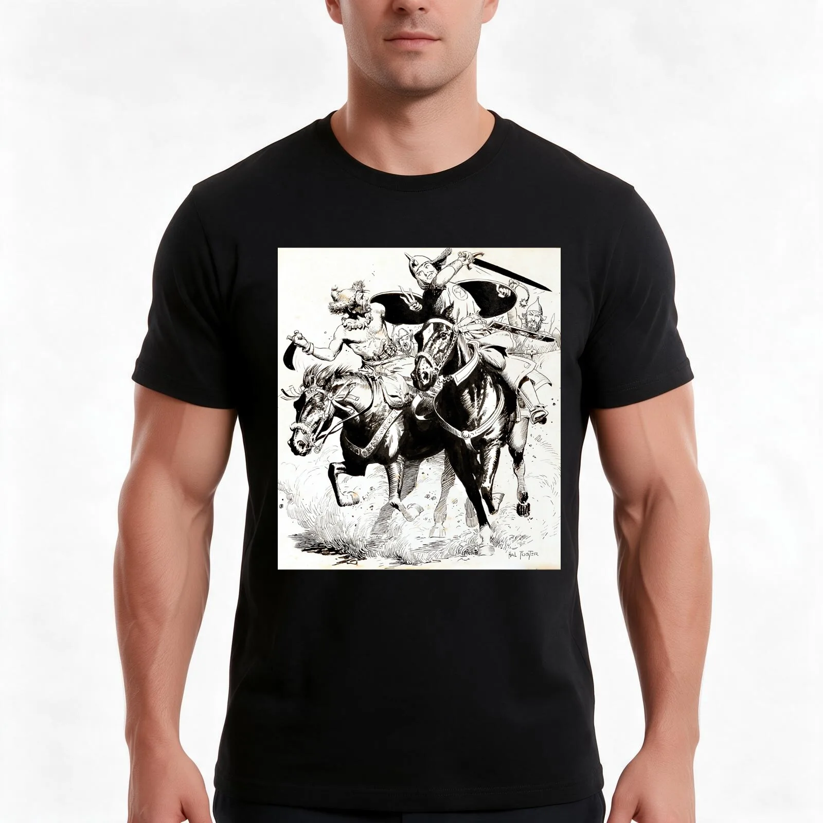 Hal Foster - Prince Valiant T-Shirt, Summer Casual Cotton Tee, Oversized Streetwear Tops, Vintage Graphic Print, 100% Cotton