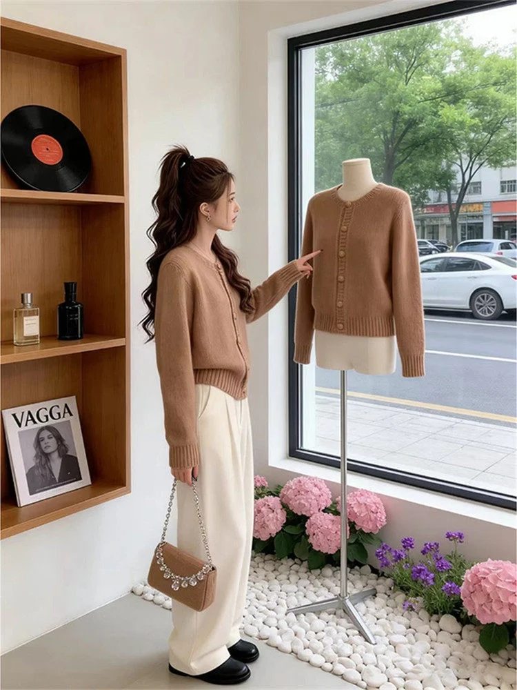 

Мягкий женский свободный вязаный свитер с круглым вырезом, весенний новый кардиган с регулируемой талией, повседневный, стандартный крой, размер M