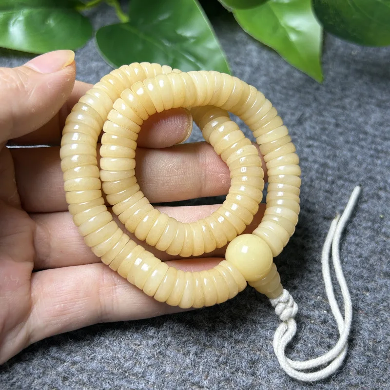 Natural Primary Color Old Camel Bone Jadified Pork Intestine Old Type Barrel Beads Camel Bone108Prayer beads bracelet Bone Craft