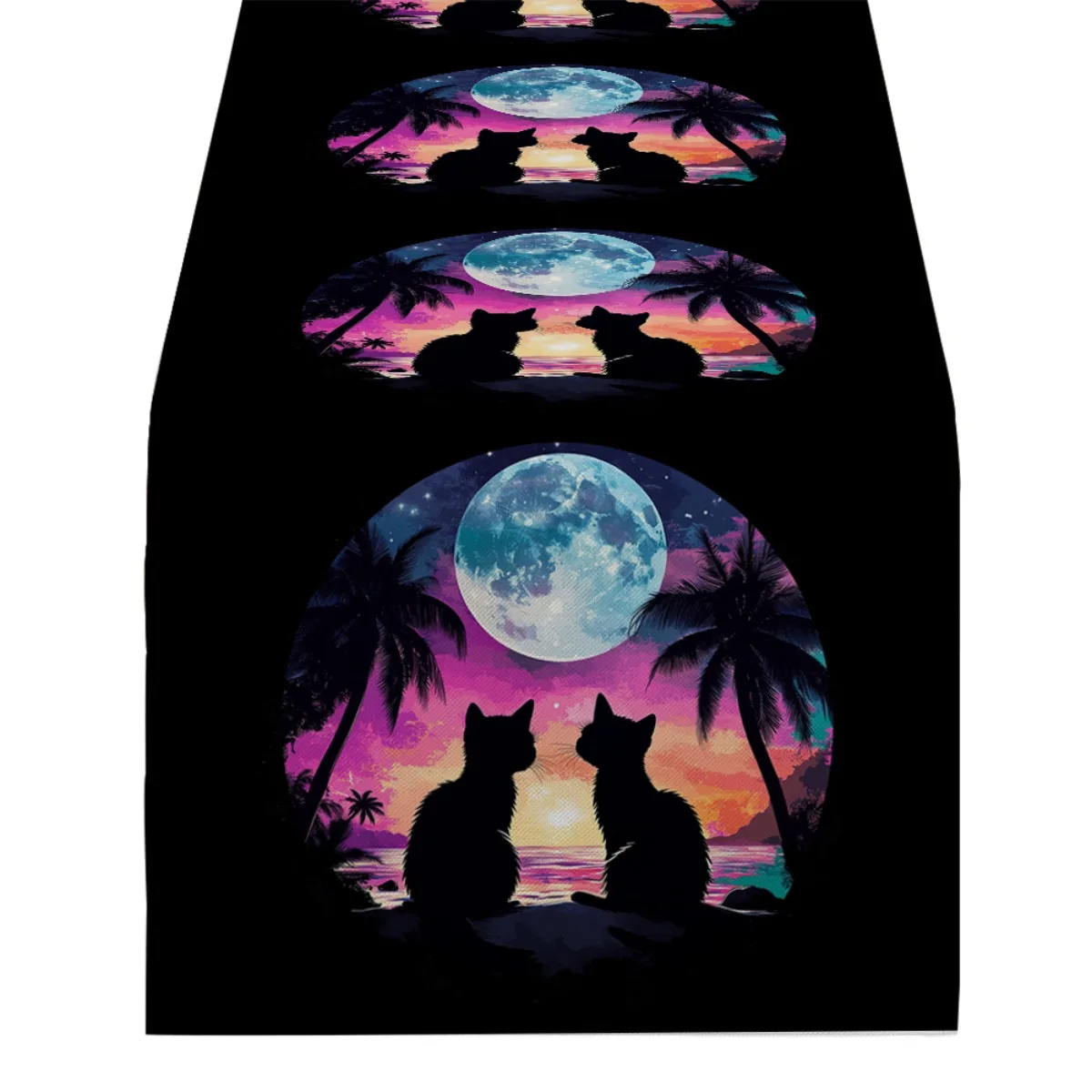 ديكورات مفرش طاولة غروب الشمس الاستوائي القطط صورة ظلية رومانسية نمط مفرش المائدة للمنزل المطبخ إعدادات الحفلات أفكار الهدايا ، Di #6