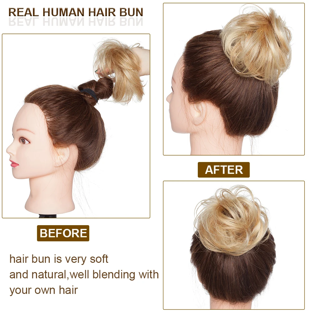 SEGO-Chignon elegante para mulheres, coque 100% para cabelo humano, postiços de rabo de cavalo, rosquinha reta, scrunchies, 17g