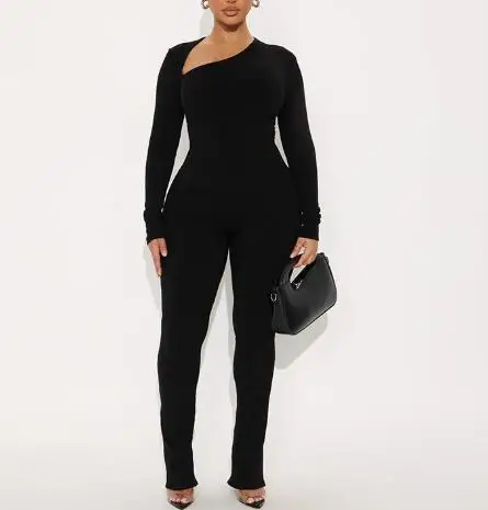 

Autumn Solid Color Washed Tight Fitting Top and High Waisted Tight Pants Set for Women's Casual Trend Slim Fit 2-Piece Set