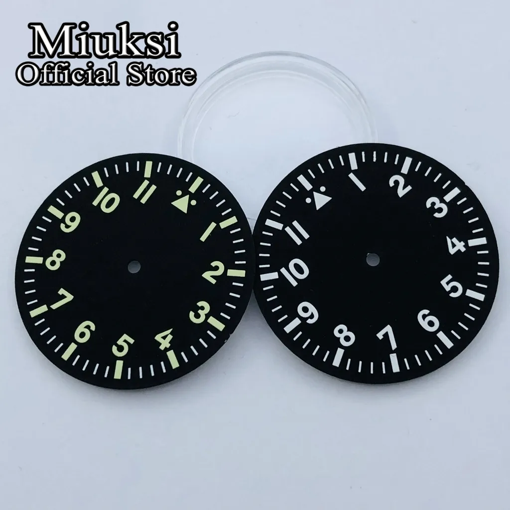 Miuksi 35.5mm black sterile watch dial luminous fit NH35 NH36 ETA2824 2836 Miyota8205 8215 821A Mingzhu DG2813 3804 movement