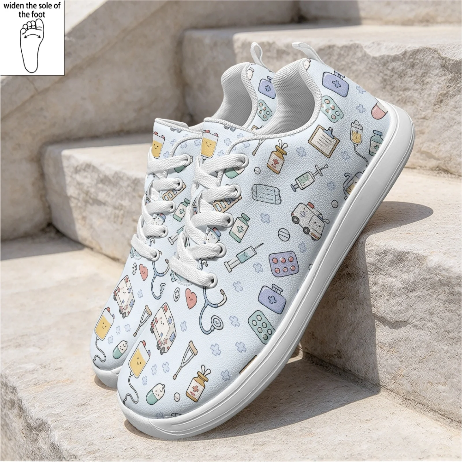 PENSTROLL Lace-Up Nurse Shoes Low Top Versatile Hospital Work Shoes for Office Women Cute Medical Pattern