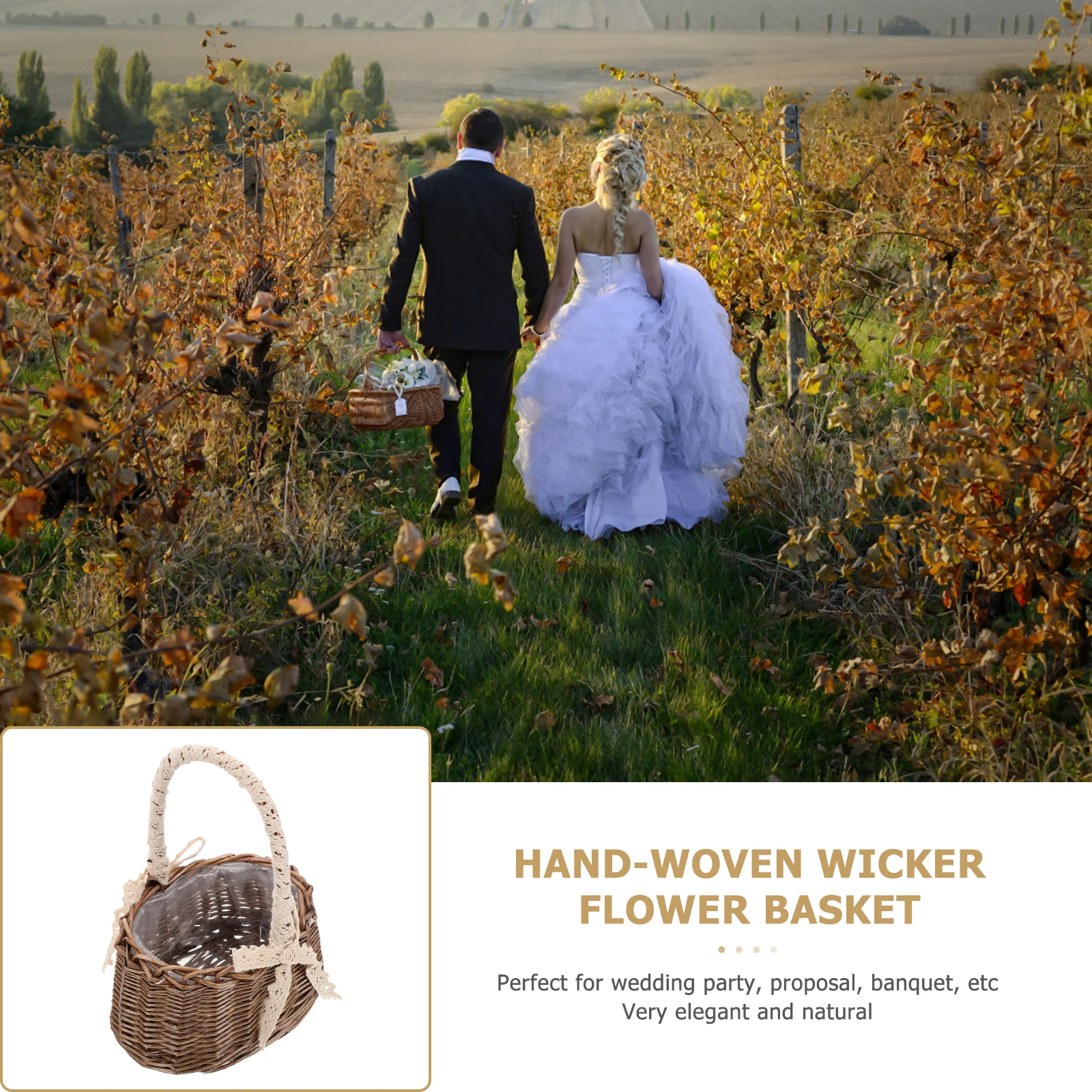 

Handwoven Woven Flower Basket Portable Small Wedding Petal Gift Storage Cloth Decorative Creative Household Photo Prop Lace